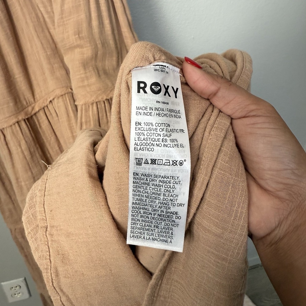 Roxy Juniors Women's Palmy Days Midi Sun Dress Long Tiered Praline Solid Brown L - Picture 7 of 10
